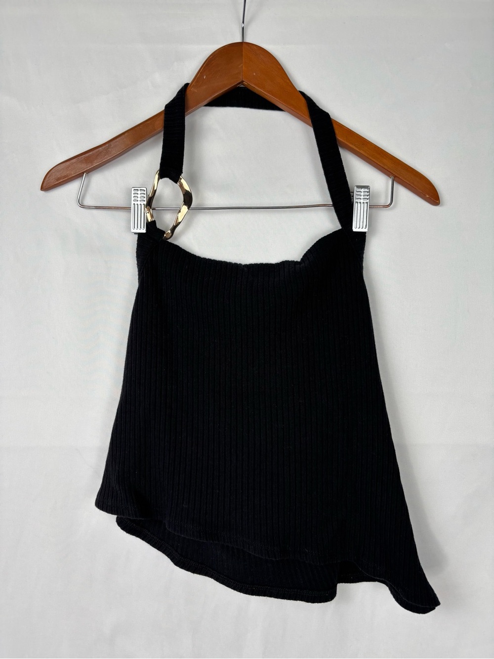 Reformation Romona Knit Top Black Size S Halter Ribbed Asymmetric